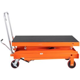 VEVOR Hydraulic Lift Table Cart, 1760lbs Capacity 59" Lifting Height, Manual Double Scissor Lift Table with 4 Wheels and Non-slip Pad VEVOR Hydraulic Lift Table Cart, 1760lbs Capacity 59" Lifting Height, Manual Double Scissor Lift Table with 4 Wheels and Non-slip Pad